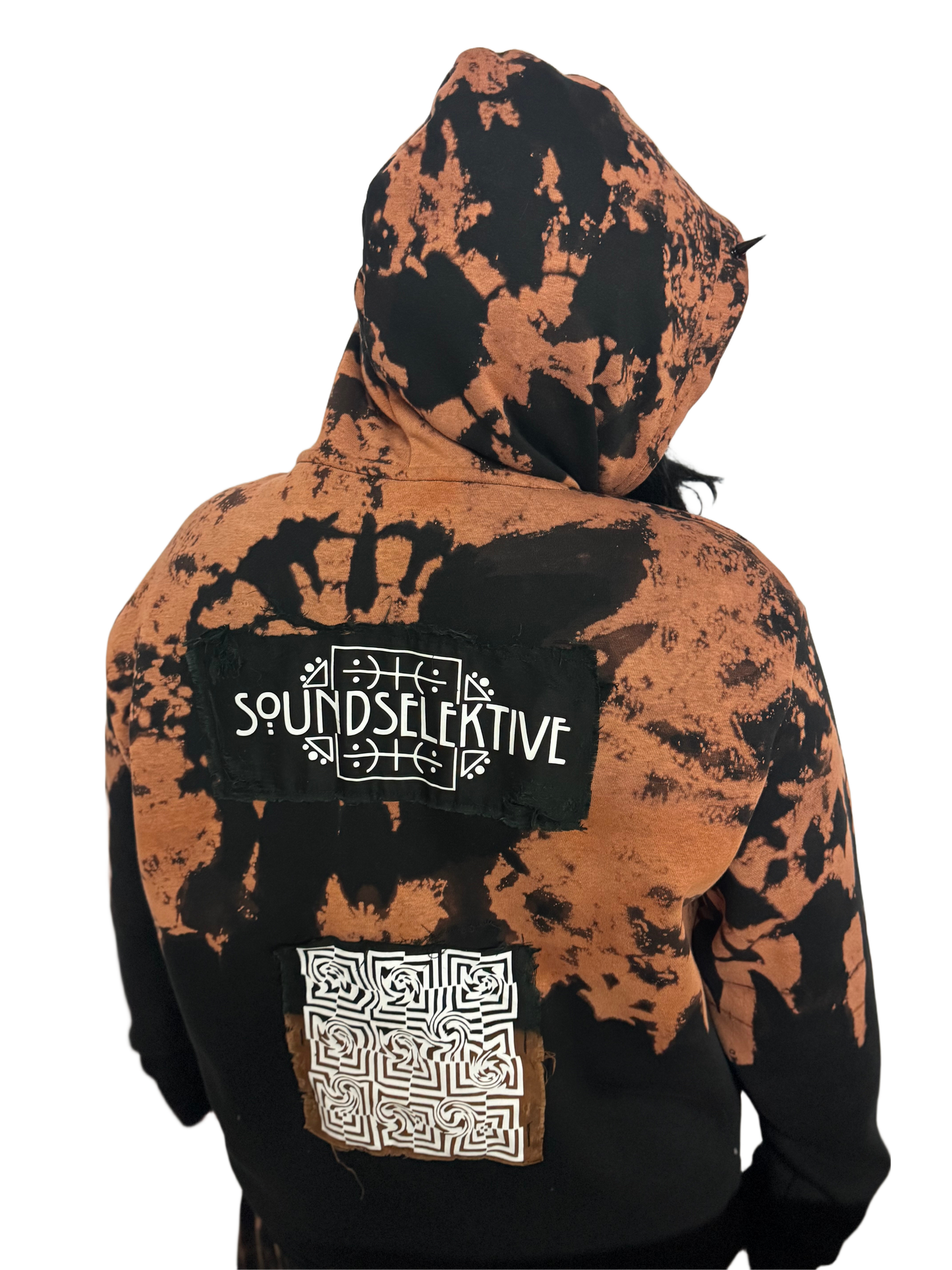 1/1 reverse dye distressed patchwork hoodie w devil horns