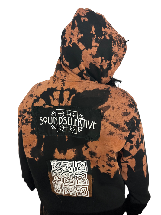 1/1 reverse dye distressed patchwork hoodie w devil horns